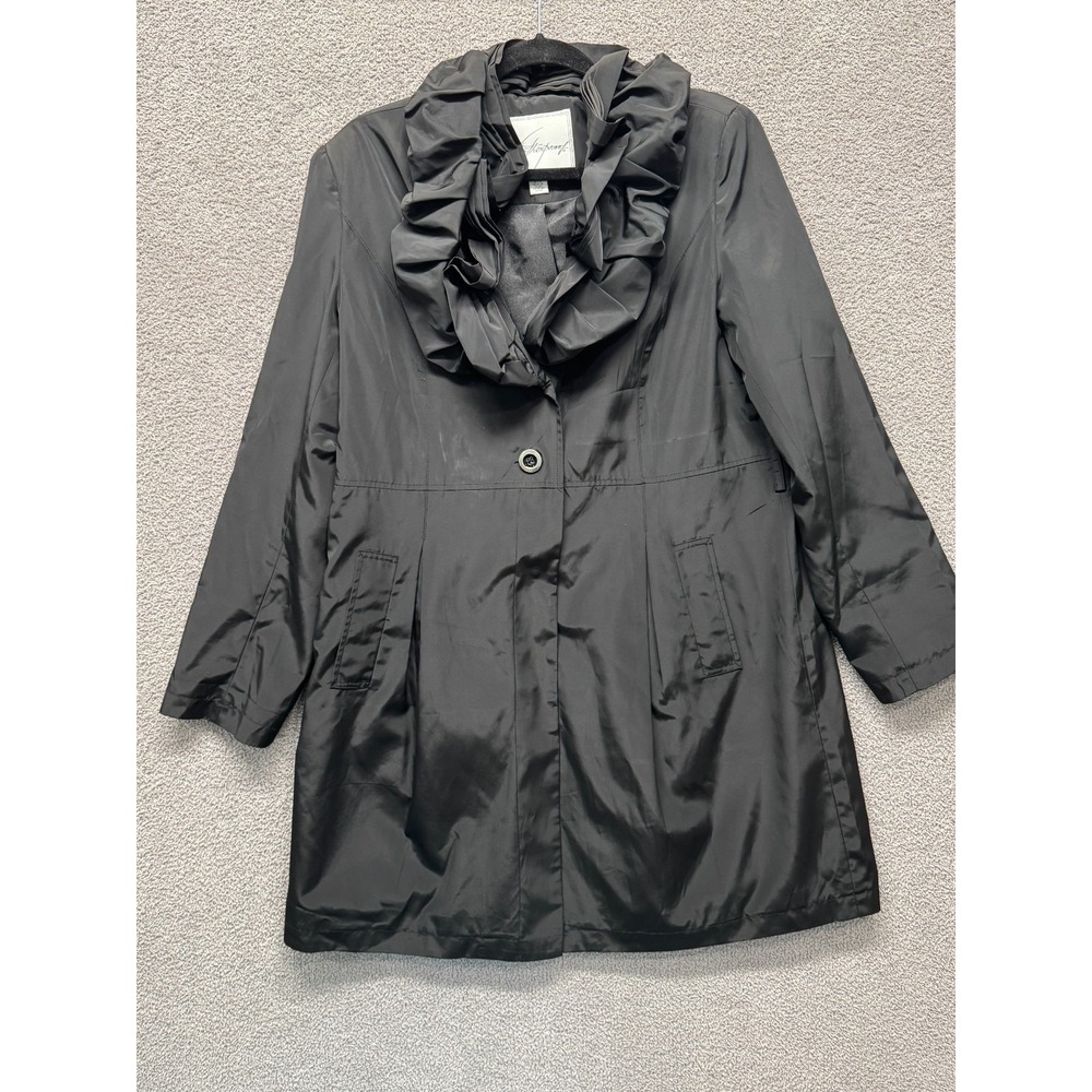 Weatherproof Ruffle Collar Coat Black Women's Large L Long Jacket Polyester